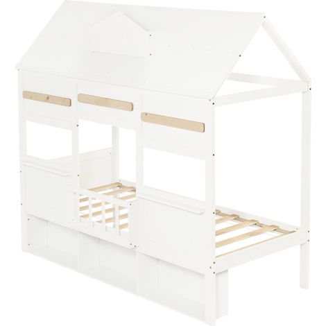 Cama alta infantil tipo casa blanca 90 x 200 cm con estantería (1/5)