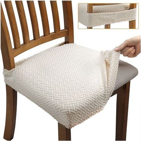 4-teilige Jacquard-Stretch-Stuhlhussen für Esszimmer, abnehmbar und waschbar (mit Rückengurten), Beige (1/5)
