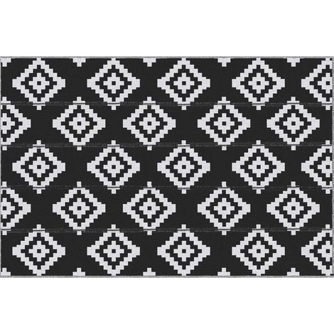 Tapis extérieur Style Graphique - Tapis réversible 2 Motifs - dim. 2,74L x 1,82l m - PP Haute densité 310 g/m² Noir Blanc (1/5)