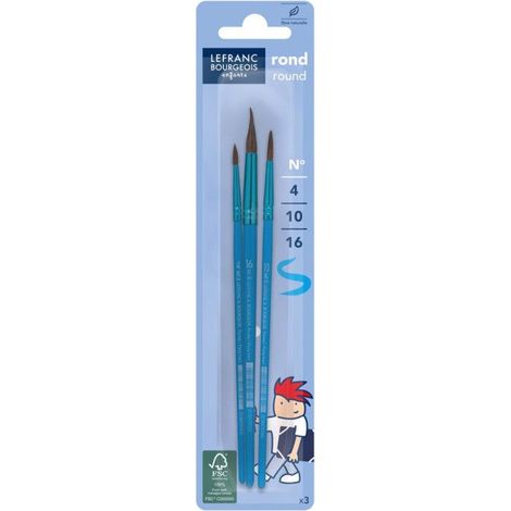 Pinceaux - LEFRANC BOURGEOIS - Poil de Poney - Pack de 3 - Idéal pour contour et remplissage - Multicolore