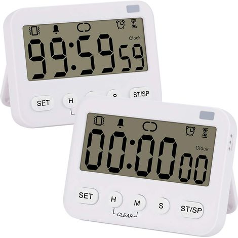 Horloge Minuteur Digital, 2pcs Prime Multi-Function Digital Timer Clock Countdown Minuteur de Cuisine avec Alarme, Affichage Magnétique à Gros Chiffres, Vibration/Lampe de Poche/Alarme Sonore