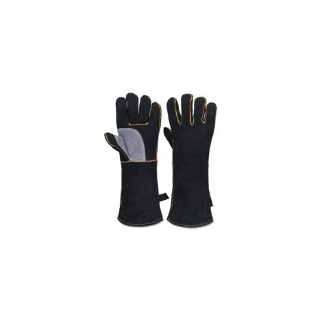 Extrem feuer- und hitzebeständige Handschuhe aus Leder mit Kevlar-Nähten, ideal für Kamine, Öfen, Backöfen, Grills, Schweißen, Barbecues, MIG-Schweißen, Topfhandling und Tierhaltung – Crezuo