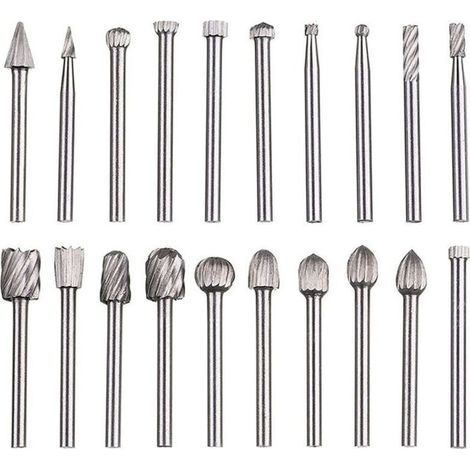 Lime rotative 20 pices, jeu de limes en carbure,ttes de lime rotatives HSS, outil rotatif ,outil rotatif tige de 1/8\" (3 mm) pour meuleuse, travail bois, polissage des mtaux, gravure, perage (1/4)