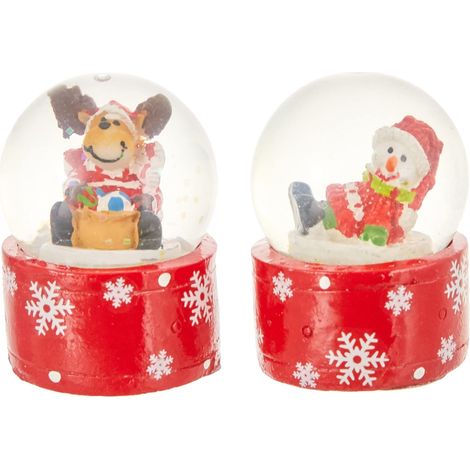 Dekohelden24 Bellissimo Set di 2 Piccolo Palle di Vetro con Neve, Circa 5 x 3,5 cm/Ø 3,5 cm (1/3)