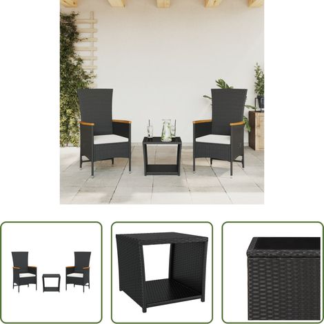 vidaXL Gartensessel -  3-tlg. Garten-Essgruppe mit Kissen Schwarz Poly Rattan (1/5)