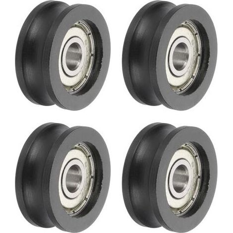 Set di 4 rulli con cuscinetti a sfera a U, 6 x 25 x 10 mm, in nylon e acciaio inossidabile, ruota di ricambio resistente per porte scorrevoli, finestre, apparecchiature meccaniche, nera. (1/5)