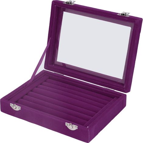 Boîte à bijoux 7 compartiments velours pour boucles d'oreilles et bracelets, étui de rangement violet
