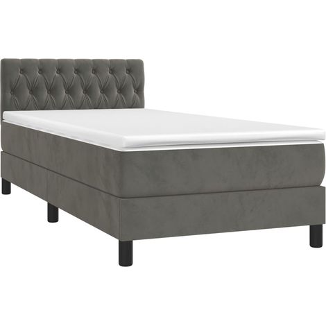 Struttura letto a LED con testiera a molle, materasso 90x200 cm, tessuto in velluto grigio scuro TDL0208250