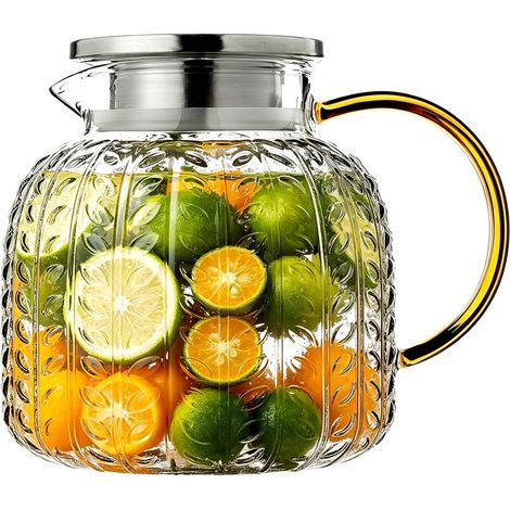 Théière en verre de 1,3 l en verre borosilicate résistant à la chaleur, bouilloire en verre transparent avec tamis en acier inoxydable amovible, théière en verre résistant à la chaleur pour (1/5)