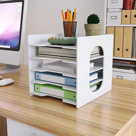 5 Niveaux Organisateur de Bureau Corbeilles à Courrier A4 Étagère de Casier Module de Rangement Support de Classement Papier Porte Document Plateaux de Fichier pour Bureau à Domicile (1/5)