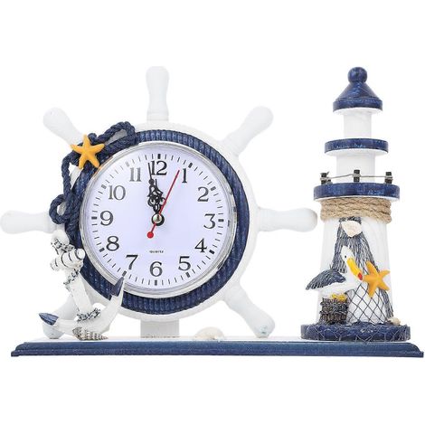 Une horloge décorative en forme de phare sur le thème de l'océan, objet de décoration, ameublement (piles non incluses). (1/3)