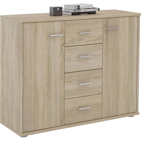 Idimex – Buffet ELODIE 70x89x30 cm – Chêne Sonoma – 4 tiroirs et 2 portes – Résistant aux éraflures et facile à nettoyer