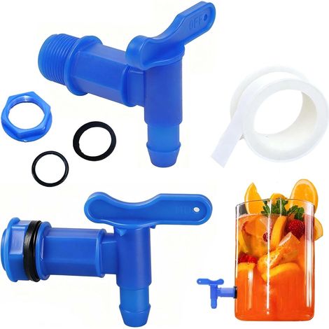 2 Pièces Robinet Cuve Eau de Pluie 3/4", Robinets Plastique avec Joint, Contre-Écrou, Bande d'Étanchéité, pour Récupérateur Jardin (1/5)