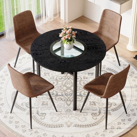 Runder Esstisch mit Stühlen 100 cm MDF Metall Braun Schwarz OKMYHOME (1/5)