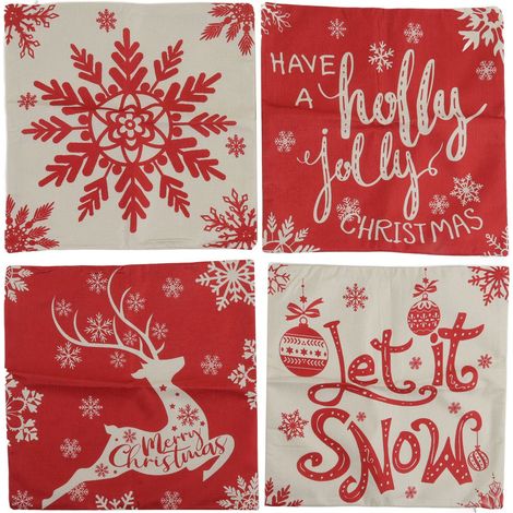 4 housses de coussin Noël 45x45cm en lin doux, motifs cerf, flocon et bonhomme de neige, pour canapé et décoration salon (1/5)
