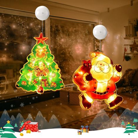 2 Pièces Lumières De Décoration De Noël,Lumières De Démarrage De Noël à Suspendre Avec Ventouse,Lumières De Ventouse De Fenêtre De Noël,Suspension Noel,Alimenté Par Pile,Deco De Noel Interieur (1/5)
