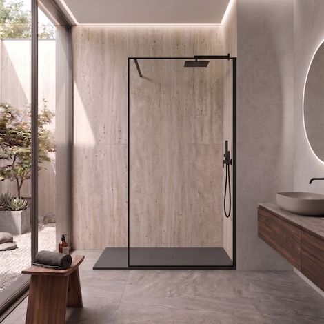 Parete Walk-in 80 cm Vetro Trasparente e Profilo Carbon - Escape (1/4)