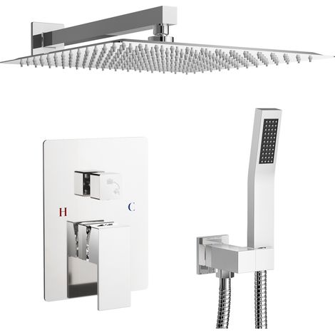 Auralum Max Colonna Doccia Incasso Squadrata 12 Pollici (30x30 cm), Miscelatore Meccanico con Soffione e Doccetta in Acciaio Inox 304, Set Doccia a Parete 2 Funzioni, Cromo (1/5)