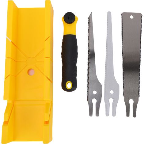 Ensemble scie à main et boîte à onglets multi-angles – 3 lames de rechange (bois, plastique, plâtre, métaux tendres), lame en acier au manganèse, poignée TPR antidérapante, pour plinthes, cadres et mo (1/5)
