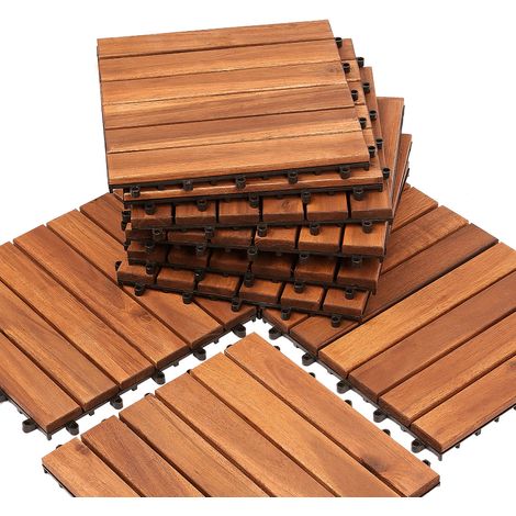 Jiubiaz Dalle en bois Acacia 30 x 30 Dalles à clipser Balcon Dalles de terrasse Dalles de terrasse en bois Système à clipser Extérieur,résistant aux intempéries,antidérapant 44x
