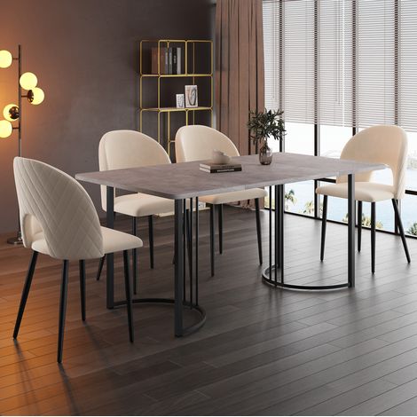 Mesa de comedor 140 x 80 cm de MDF gris efecto mármol, patas regulables DESVIAE (1/5)