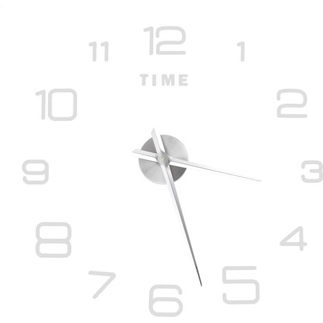Horloge murale à faire soi-même, en acrylique sans cadre, avec surface miroir, autocollant mural décoratif pour salon et chambre, couleur argent. (1/5)