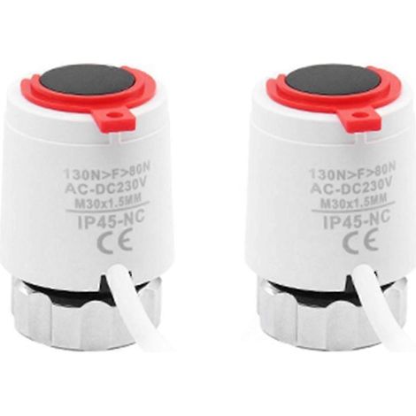 Lot de 2 actionneurs électrothermiques pour chauffage au sol, thermostat TRV, 230 V NC M30x1,5 mm, normalement fermé (1/4)
