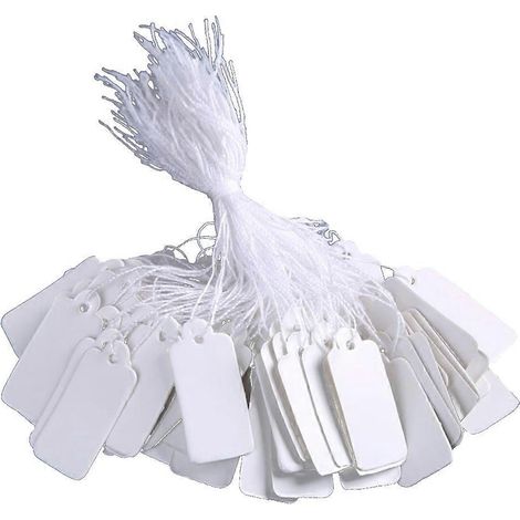500 étiquettes blanches de marquage, étiquettes de prix avec ficelle de suspension pour bijoux et vêtements.-White (1/3)