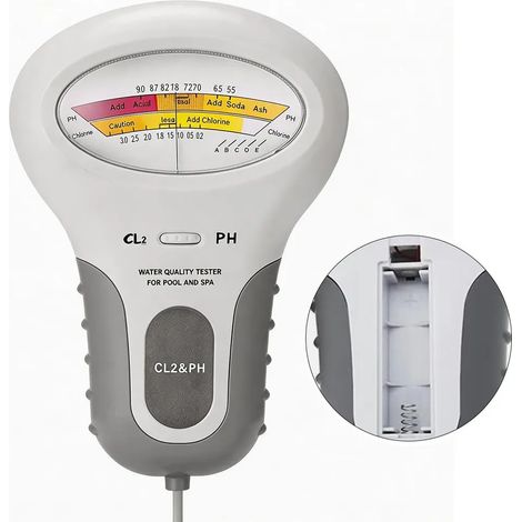 Testeur de chlore et de pH 2 en 1, testeur de qualité de l'eau avec deux échelles, compteur d'eau électronique numérique pour piscine, convient aux piscines et aux spas. (1/5)