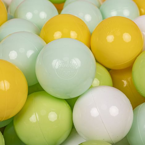 KiddyMoon Plastikbälle 7 cm weiß-mint-hellgrün-gelb 100er-Set