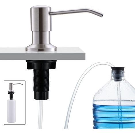 Éviers de Cuisine Distributeur de Savon encastré dans Le Plan de Travail avec Bouteille de 500ml et 1m de Tuyau d'extension de Remplissage par Le Haut Acier Inoxydable, brossé (1/5)
