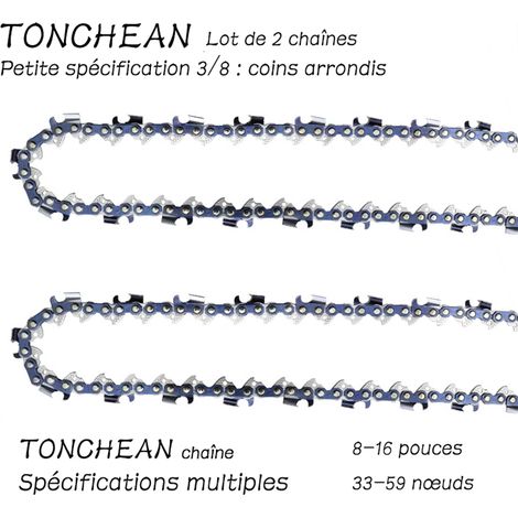 Guide et chaîne pour tronçonneuse,Lot de 2 chaînes de tronçonneuse Faible Rebond 3/8"LP 42 maillons pour tronçonneuse (10pouces)Lame à 21 sections——Coins arrondis (1/4)
