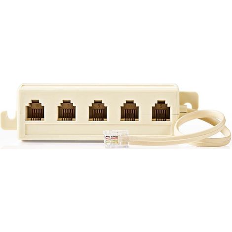 Nedis Telefon-Verlängerungskabel / RJ11 Stecker / 5x RJ11 (4/6) Buchse / 0.20 m / Kabeldesign: Flach / Kabeltyp: RJ11 / Elfenbein / Box