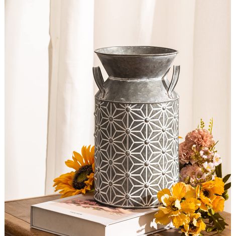 Vase à Fleurs galvanisé - Pot à Lait décoratif Rustique en métal pour Fleurs (1/5)