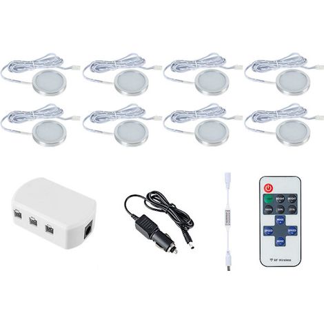 Kit de 3/4/6/8/10 spots LED dimmables pour sous-meuble, 12 V, en aluminium fin, pour penderie, bibliothèque ou étagère. (1/5)
