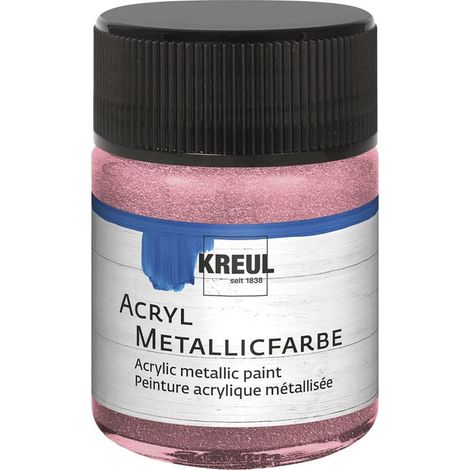 Peinture acrylique métallisée, 50 ml verre rose métallisé, peinture acrylique à effet métallique à base d'eau, couvrante et crémeuse, séchage rapide et résistante à l'eau (1/4)