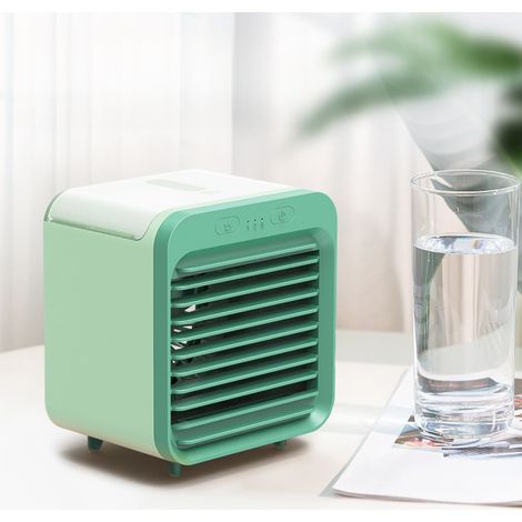 Ventilateur portable mini vert humidificateur 200ml 3 vitesses rechargeable USB rafraîchisseur d’air voiture maison bureau compact été (1/5)