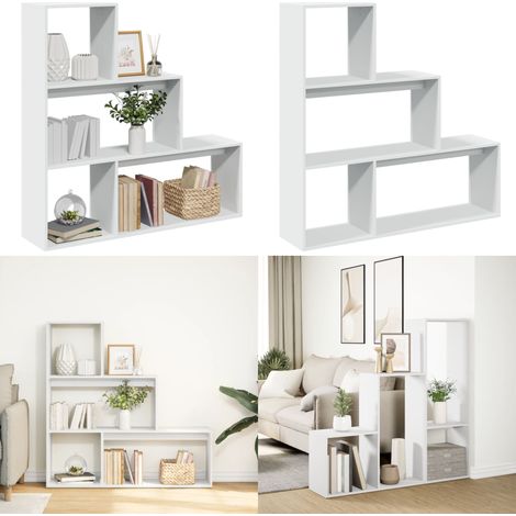 vidaXL Raumteiler-Bücherregal 3 Stufen Weiß 123x29x123cm Holzwerkstoff (1/5)