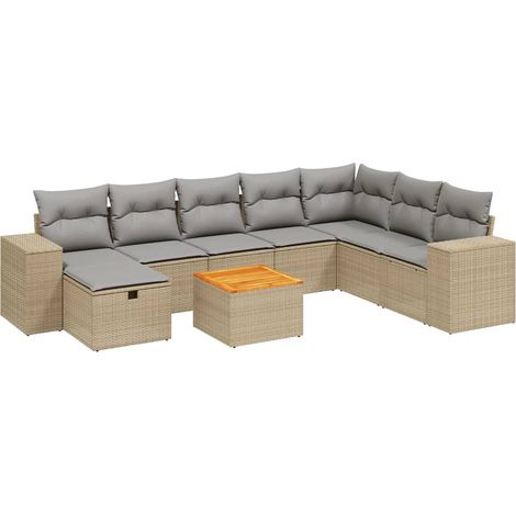 Juego de sofás jardín con cojines beige mezcla 9 pzas ratán PE vidaXL (1/4)