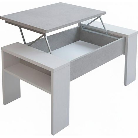 Tavolino Da Salotto Con Piano Sollevabile E Vano Contenitore Trasformabile In Tavolo Moderno Per Living Soggiorno Smart Working 98 X 50 X 43 Cm Colore Bianco E Grigio Cemento (1/5)