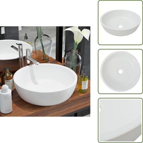 Lavabo ronde Céramique Blanc 42 x 12 cm - Lavabo Rond - Lavabo Céramique - Lavabo Salle De Bain - Lavabo Blanc - Meuble Salle De Bain (1/5)