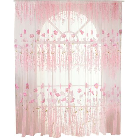 Rideau en Voile/Tulle à Motif Floral en Polyester - Décoration pour Chambre ou Salon (Rose) (1/5)