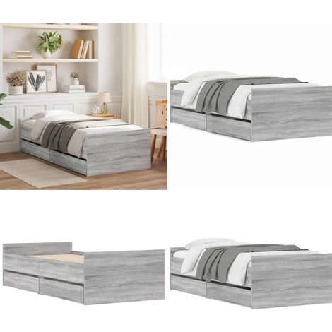 Cadre de lit sans matelas sonoma gris 75x190 cm - Cadre De Lit - Lit Simple - Lit Avec Tiroirs - Meuble De Chambre - Design Moderne - Home & Living (1/5)