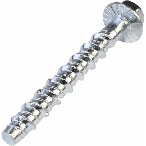 Lot de 10 Vis pour béton à tête hexagonale à embase/collerette Ø6x50 mm - fixation directe sans cheville - pour clé à 6 pans 7.5 mm - en acier (1/3)