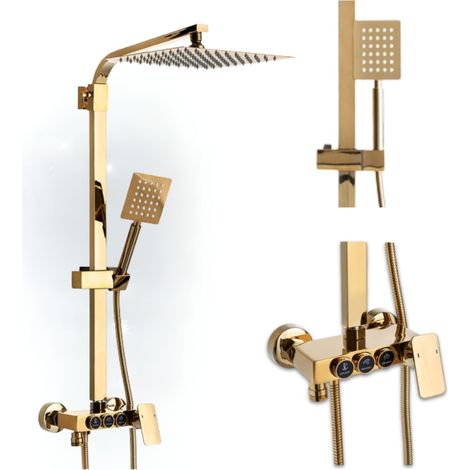 Colonne de douche Silla, système de douche avec mitigeur réglable en hauteur, design moderne, Doré