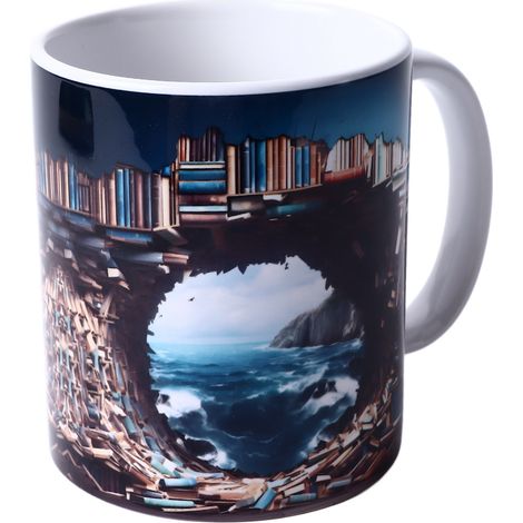 Mug à café en céramique résistante à la chaleur, motif bibliothèque 3D, multifonctionnel, idéal pour la maison, le dortoir ou le bureau (Type 7). (1/5)