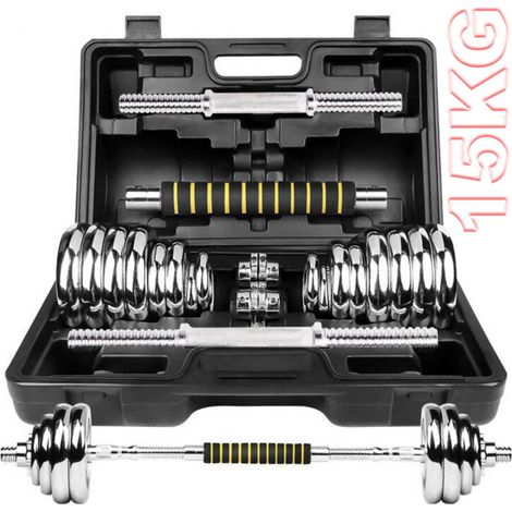 Haltères Avec Barre Réglable Total 15 Kg Bodybuilding Haltérophilie (1/5)