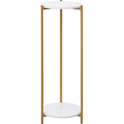 Tall Table with 2 Tiers, Round End Table Sofa Side Table, 90cm Plant Stand Indoor Plant Holder, with White Marble Texture (White, 30x30x90 cm) (1/5)