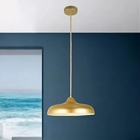 TrAdE Shop Traesio - Lampadario A Sospensione Design Moderno E27 Paralume Ferro Cupola Oro Bianco 33337 - (1/4)