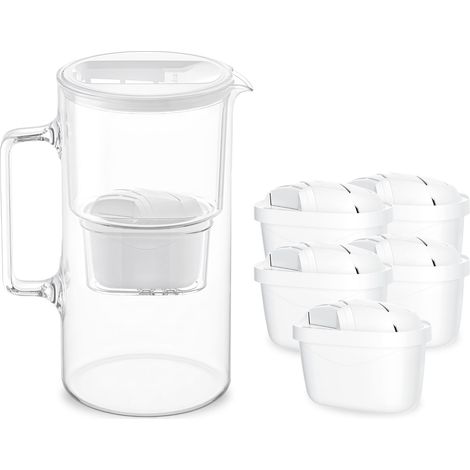 Carafe Filtrante Verre 3l, Carafe et 5 Filtre - Blanc (1/5)